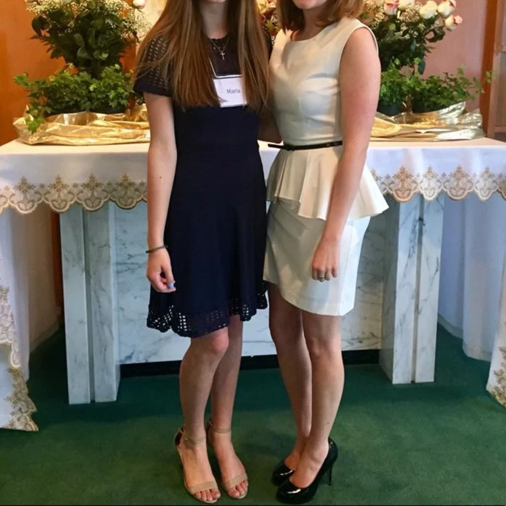 white peplum dress with belt - Picture 2 of 14